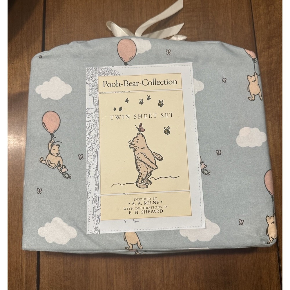 WINNIE THE POOH COLLECTION TWIN SHEET SET BLUE PIGLET PINK BALLOONS DISNEY NEW